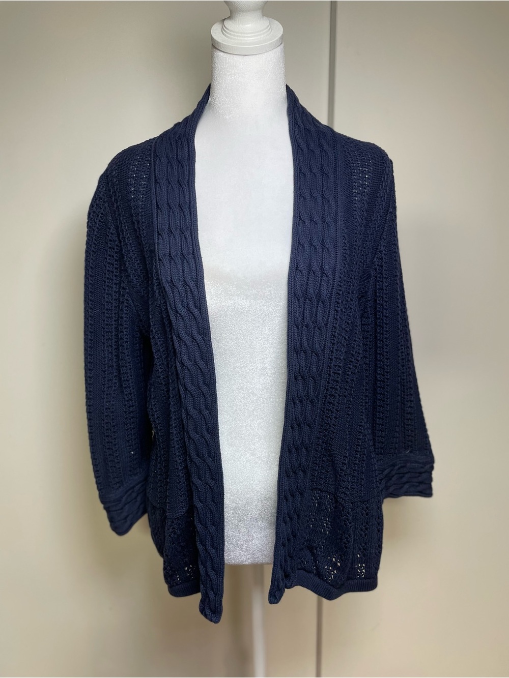 Christopher & Banks Navy Open-Front Cable Knit Cardigan